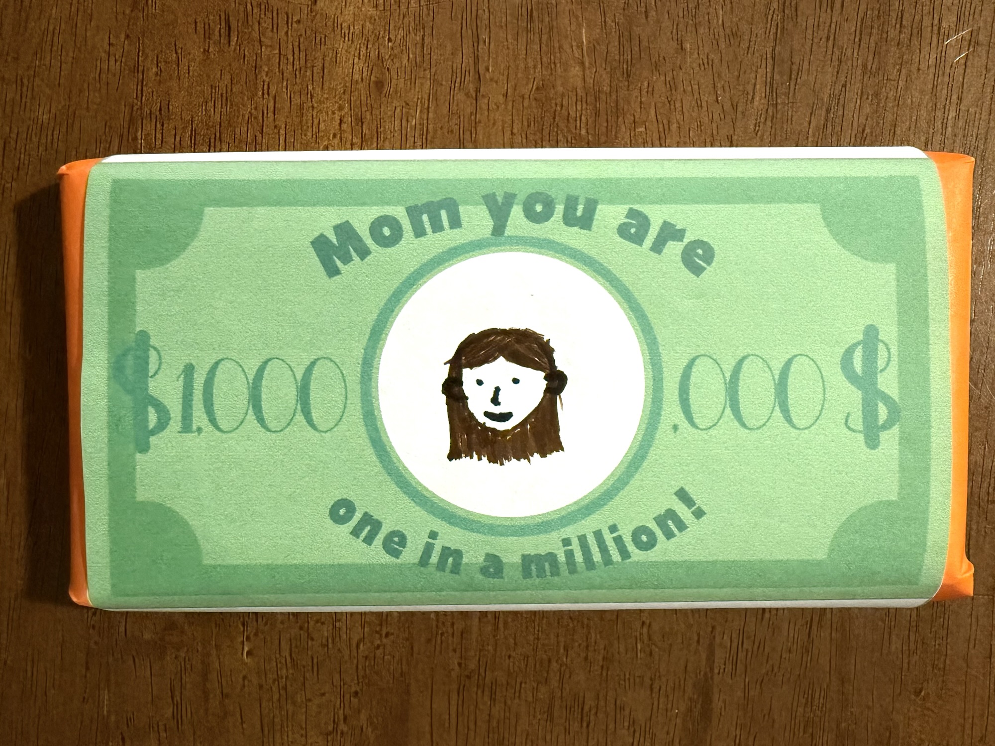 a printable chocolate bar wrapper that says "mom, you are one in a million!"